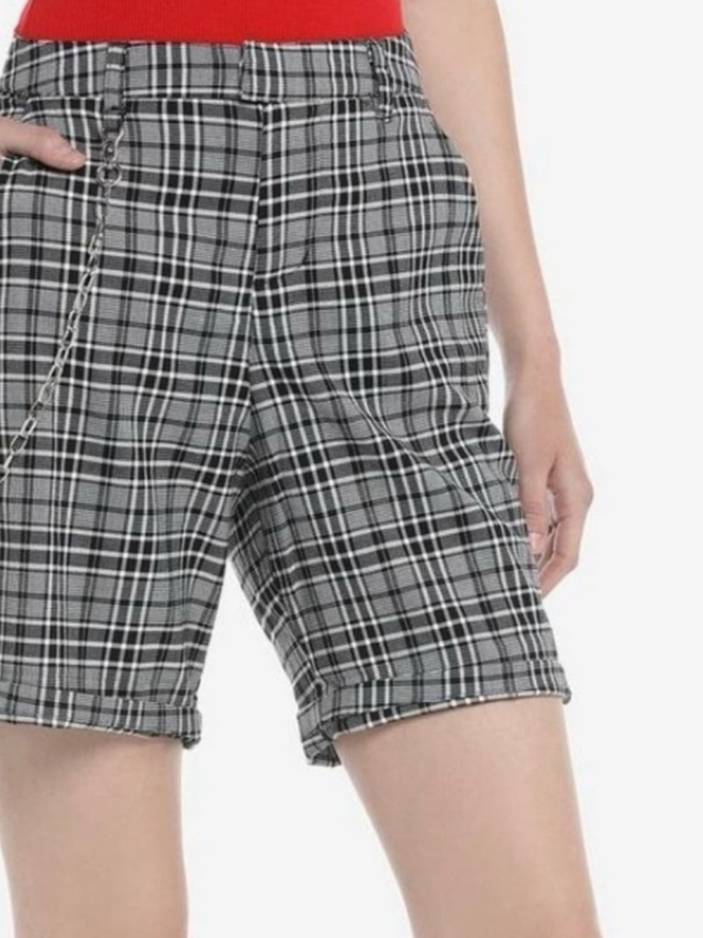 Hot‎ Topic Women’s Black & White Plaid Bermuda Dress Shorts. EUC Size M